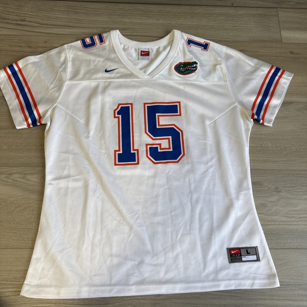 Nike Team Florida Gators #15 Football Jersey White Women's Size Large Tim Tebow